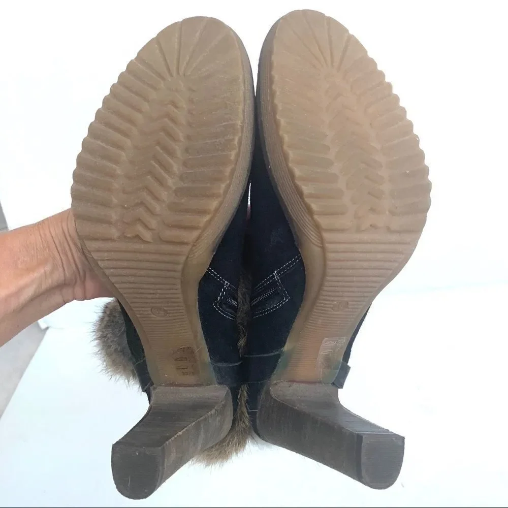 NEW MINELLI BLACK SUEDE HEELED BOOTS WITH FUR